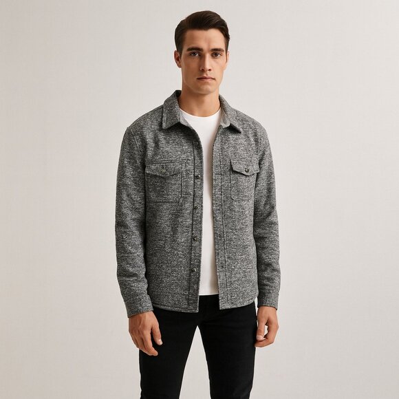 Marine Layer Knit Fleece Lined Shacket Men’s Large Gray Casual Outdoor Buttoned - Picture 1 of 12